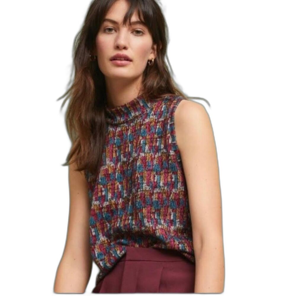 Anthropologie Akemi + Kin Petra Jacquard Top Chunky Knit Mock Neck Small Blouse - Picture 1 of 10